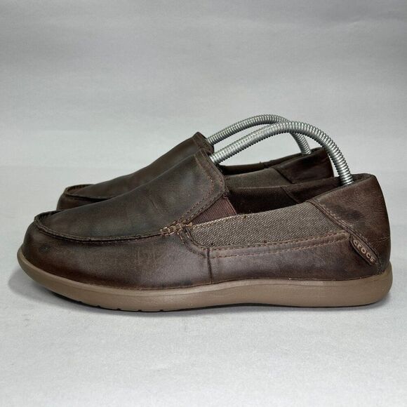Crocs Santa Cruz 2 Luxe Shoes Men's Size 8 Brown Leather Slip On Loafers - Picture 4 of 11